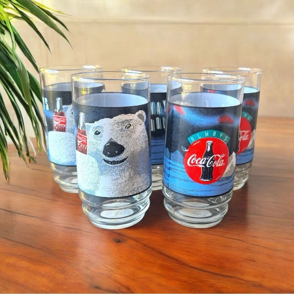 Vintage Coca-Cola Polar Bear Glass Tumblers - Set of 5 Measurements in pictures.